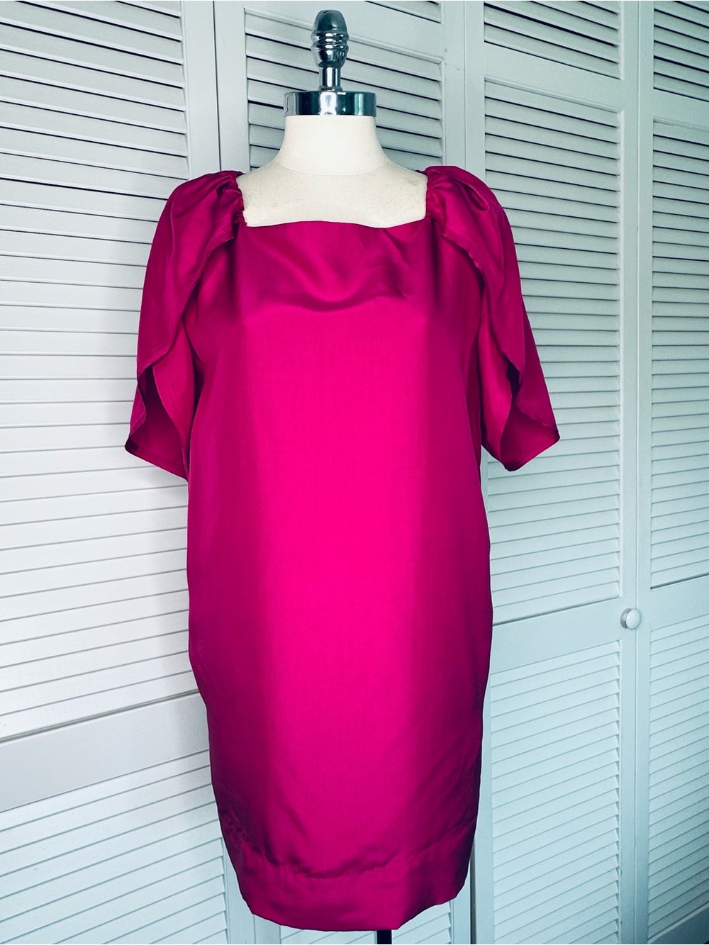 Fendi 100% Silk Fuchsia Pink Square Neck Shift Cocktail Dress - IT 42 / US 6